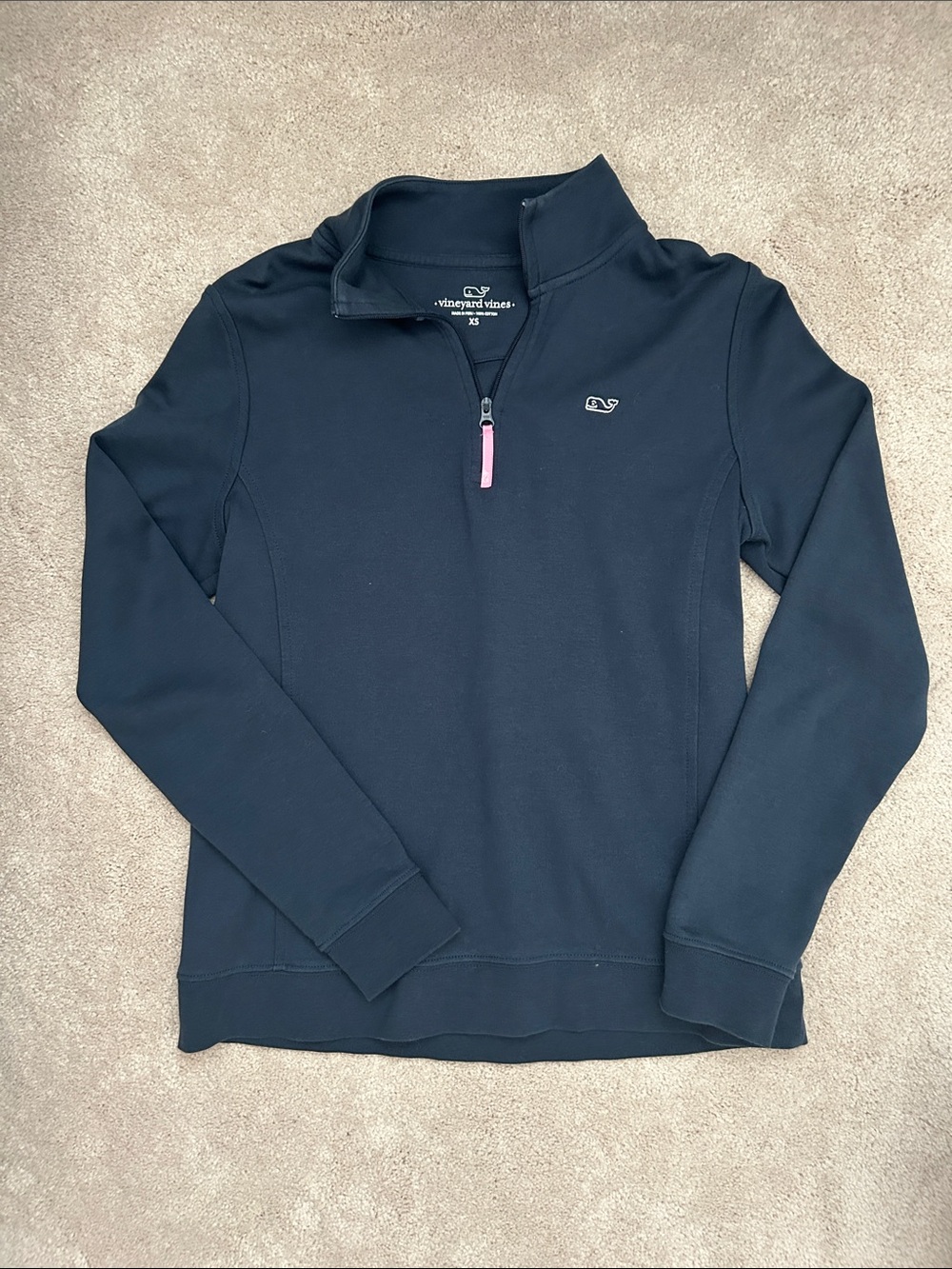 Vineyard Vines Navy Quarter-Zip Pullover with Pink Zip Pull